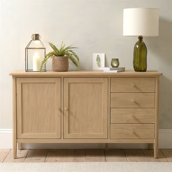 Sideboard Cabinet in Plywood with Oak Sunmica Finish | 2-Door & 4-Drawer Storage Cabinet for Living Room, Dining Room & Entryway