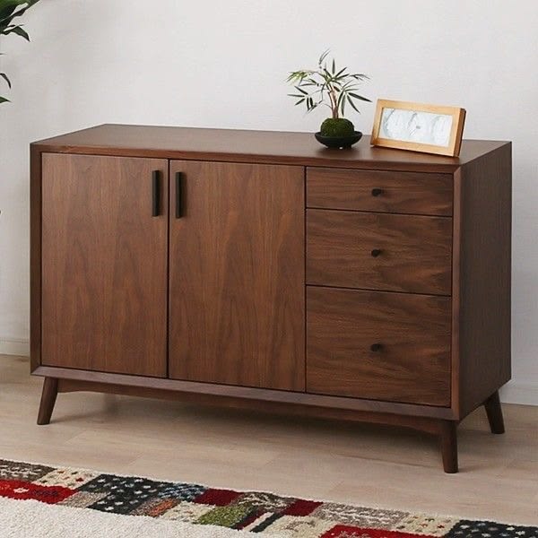 Sideboard Cabinet in Plywood with Walnut Sunmica Finish | 2-Door Storage Cabinet with 3 Drawers for Living Room & Dining Room