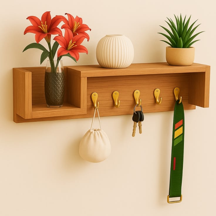 Modern Wall-Mounted Entryway Shelf with Key Holder