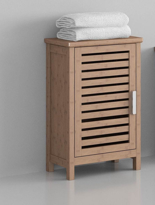 Bamboo Bathroom Storage Cabinet with Louver Door | Freestanding Wooden Organizer for Towels, Laundry & Bathroom Essentials