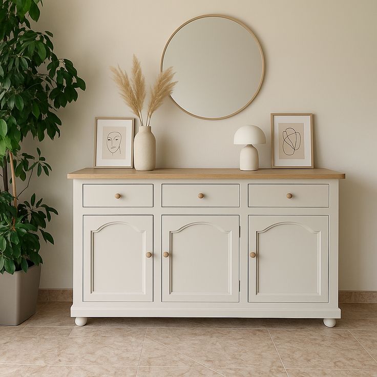 Sideboard Cabinet in Plywood with Decor Finish | 3-Door & 3-Drawer Storage Cabinet for Living Room, Dining Room & Entryway