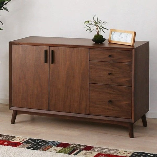Sideboard Cabinet in Plywood with Walnut Sunmica Finish | 2-Door Storage Cabinet with 3 Drawers for Living Room & Dining Room