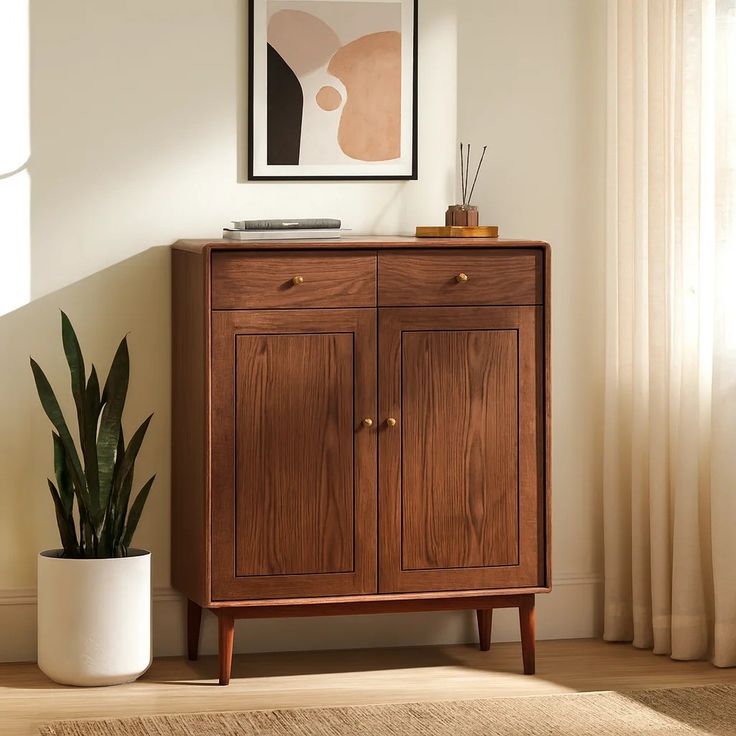 Storage Cabinet in Plywood with Walnut Sunmica Finish | 2-Door & 2-Drawer Sideboard Cabinet for Living Room & Bedroom