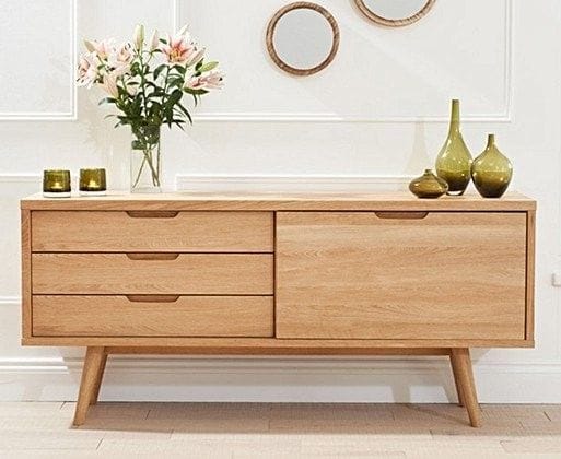 Sideboard Cabinet in Plywood with Oak Sunmica Finish | 3-Drawer & Sliding Door Storage Cabinet for Living Room & Dining Room