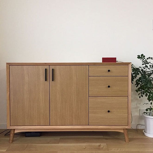 Sideboard Cabinet in Plywood with Oak Sunmica Finish | 2-Door & 3-Drawer Storage Cabinet for Living Room, Dining Room & Entryway