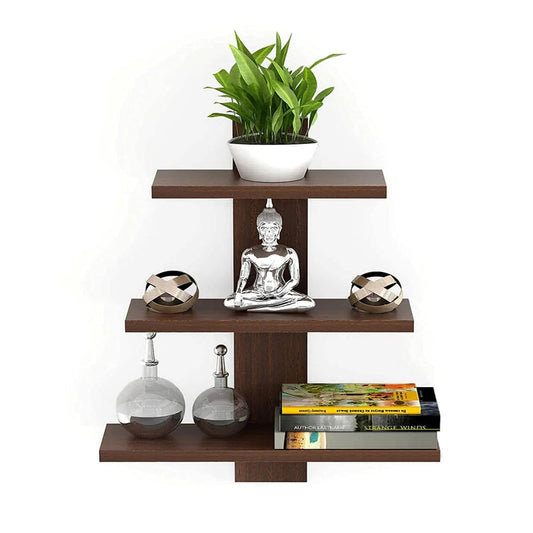 3-Tier Premium Plywood Wall Shelf – Wenge Sunmica Finish for Home & Office
