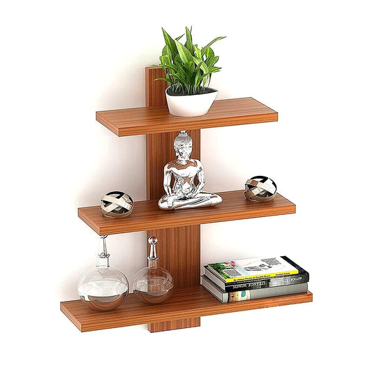 3-Tier Premium Plywood Wall Shelf – Natural Teak Sunmica Finish for Home & Office