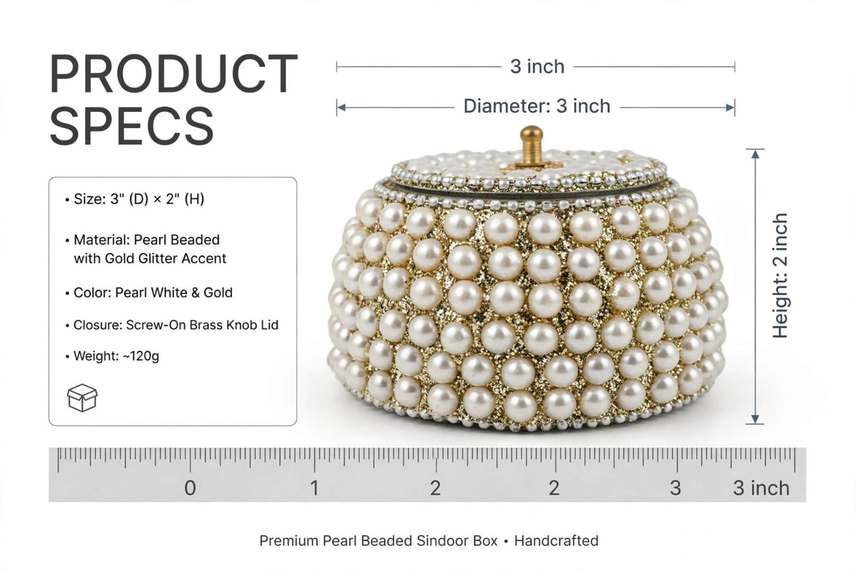 Elegant Handcrafted White Pearl Sindoor Box – Round Kumkum Dabbi with Lid