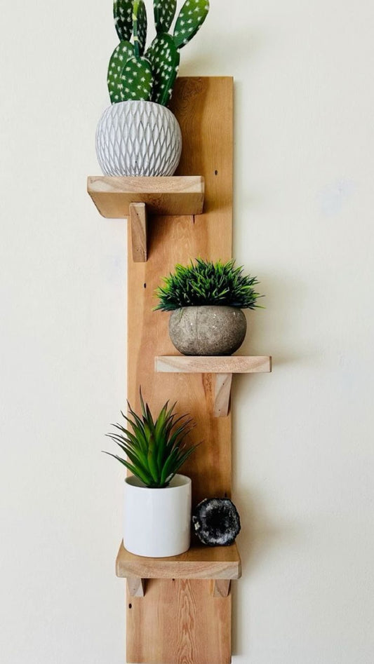 Rustic Wooden Wall Mounted Plant Shelf