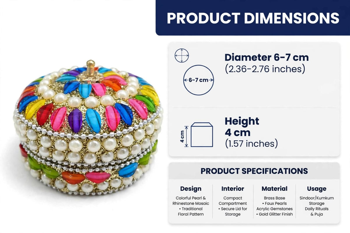 Handcrafted Decorative Pearl & Multicolor Stone Jewelry Storage Box with Lid – Round Trinket Box for Gifts & Home Décor