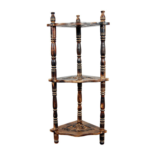 Adorn World Foldable Mini Corner Rack | Corner Shelf for Living Room | Mini Floor Shelf | Stair Shelf | Corner Stand | Corner Stand for Living Room | Corner Shelves for Living Room | Mini Shelf 3 Tier Wooden Foldable shelf