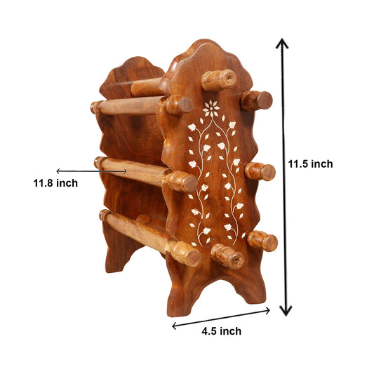 Adorn World Wooden Bangle Stand | 8 Rods with 6 Holding | Wooden Rods | Handmade Bangle Holder Stand for Women Carving Sheesham Wood (Brown)