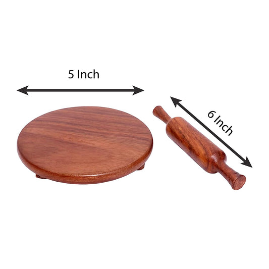 Adorn World Beautiful Miniature Wooden Decorative Chakla Belan for Kids Baby Toys Handmade Wooden Belan Chowki Set Small (Brown)