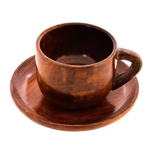 Adorn World Wooden Cup Plate | Cup Plate Set for Serving Juice and Milk | Handmade Sheesham Wooden Soup Cup with Plate for Serving Soups, Coffee,Green Tea (Brown) Set of -1