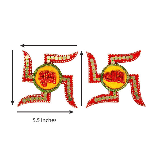 Adorn World Wooden & Paper Shubh-Labh Door Hanging | Swastik Wall Hanging | Swastik Symbol for Home | Wooden Swastik | Swastik Door Hanging | Swastik Sticker for Wall & Swastic for Door – (Pack of 1)