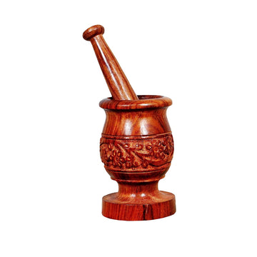 Adorn World Mortar & Pestle | Khalbatta Okhli Masher | Mortar and Pestle Set Kitchen Tool | Khal Dasta Spice Masher | Ural Set | Wood Hand Chopper | Kitchen Khalbatta | Crushing and Grinding Pestle | Okhli Masher Brown (Set of 1)