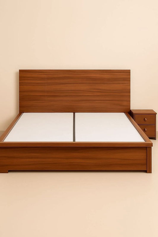 Modern Walnut Finish Plywood Bed Frame for Bedroom