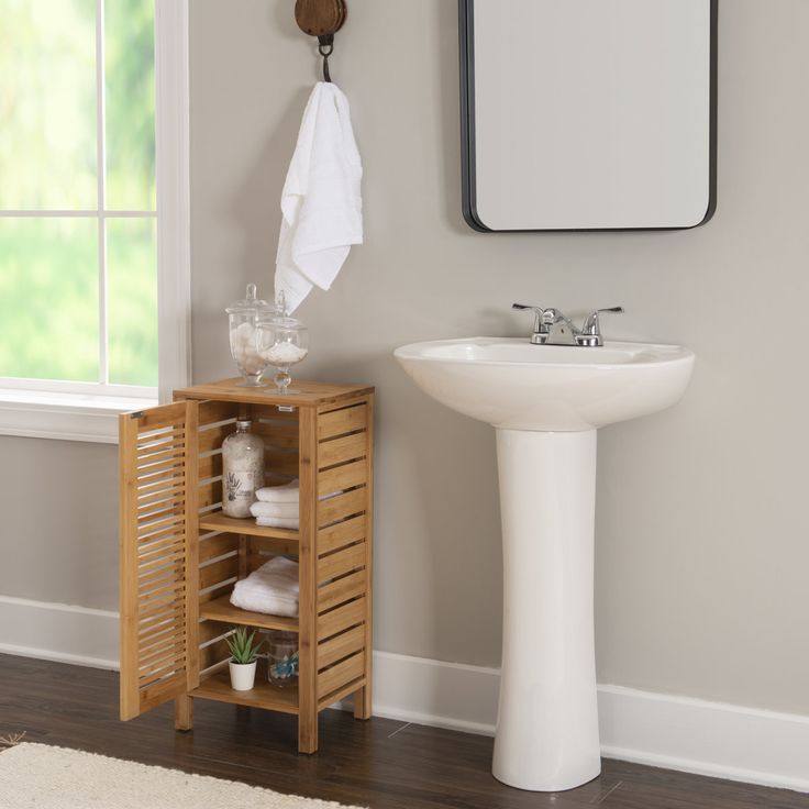 Bamboo Bathroom Storage Cabinet with Louver Door | Freestanding 3-Tier Organizer for Towels & Toiletries