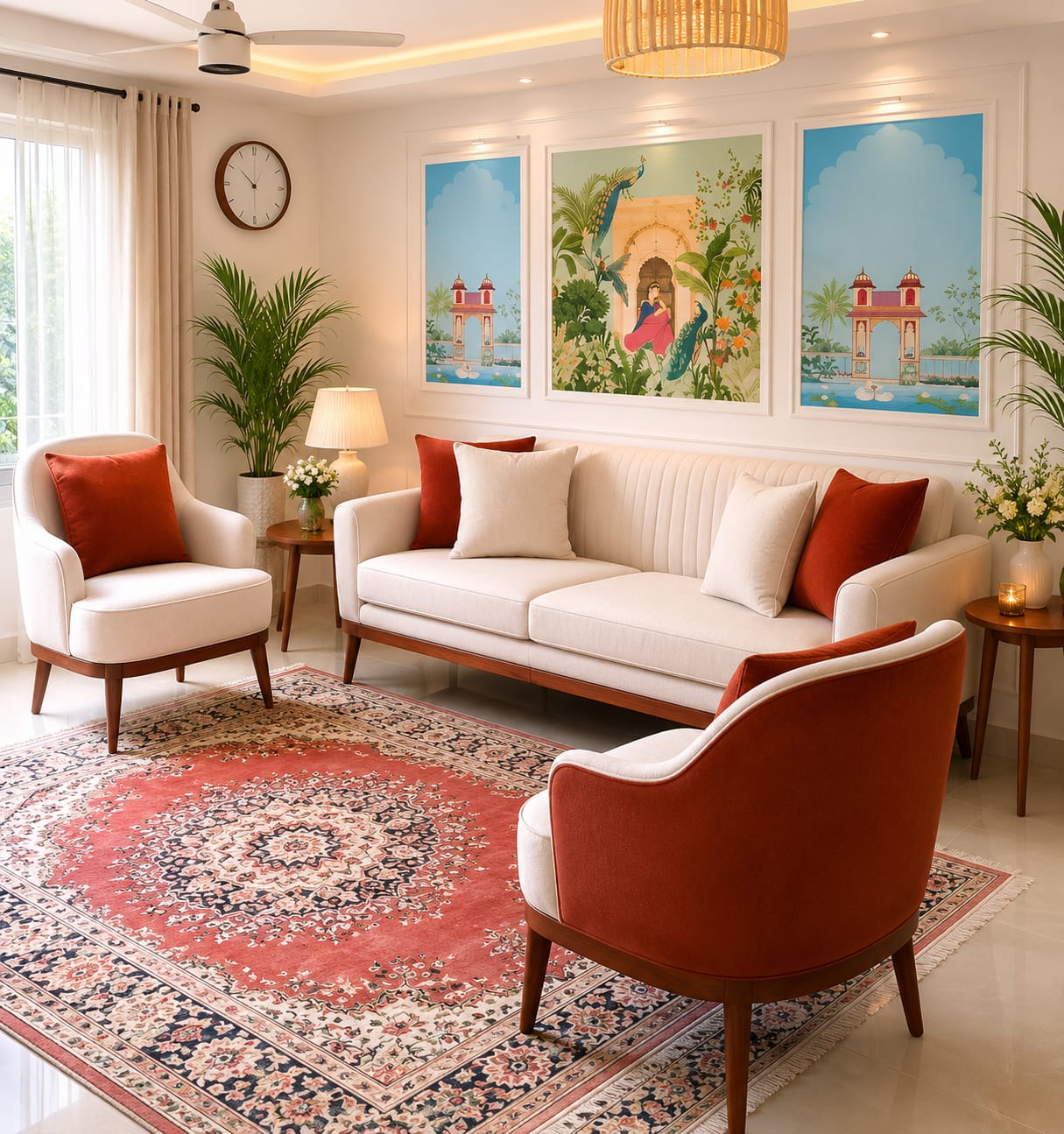 Elegant Teakwood Frame Sofa Set – Modern Classic Living Room Collection