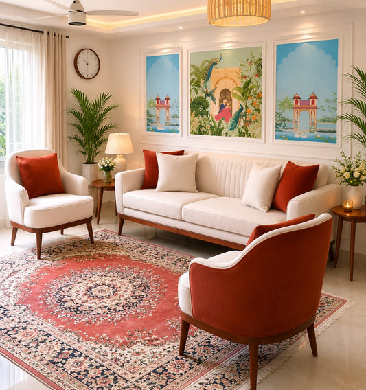 Elegant Teakwood Frame Sofa Set – Modern Classic Living Room Collection