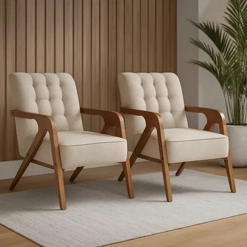 Mid-Century Modern Teakwood Lounge Chair | Premium Upholstered Accent Chair for Living Room