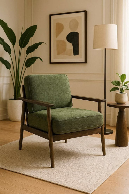 Solid Sheesham Wood Lounge Chair with Premium Upholstered Cushion | Modern Accent Chair for Living Room