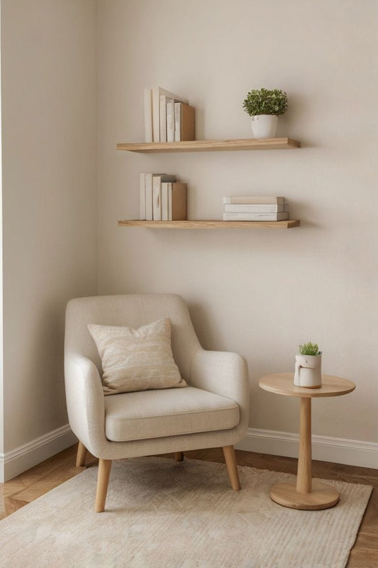 Modern Upholstered Lounge Chair | Premium Plywood Frame with Oak Finish Sunmica | Scandinavian Accent Chair