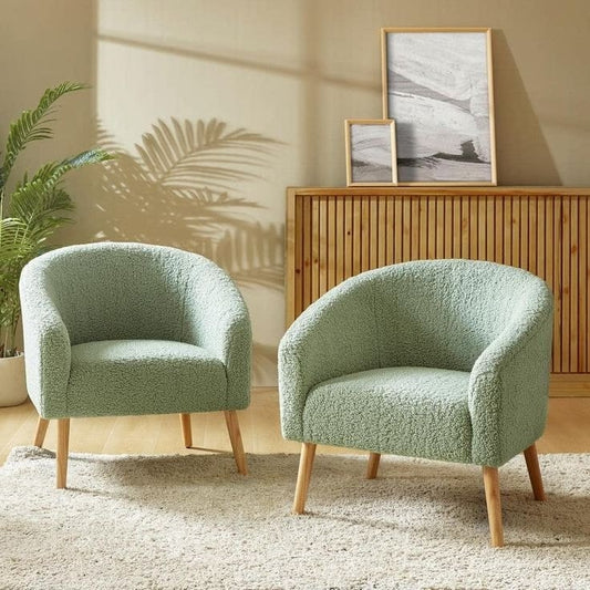 Modern Boucle Accent Chair | Premium Plywood Frame with Oak Finish Sunmica | Scandinavian Lounge Chair