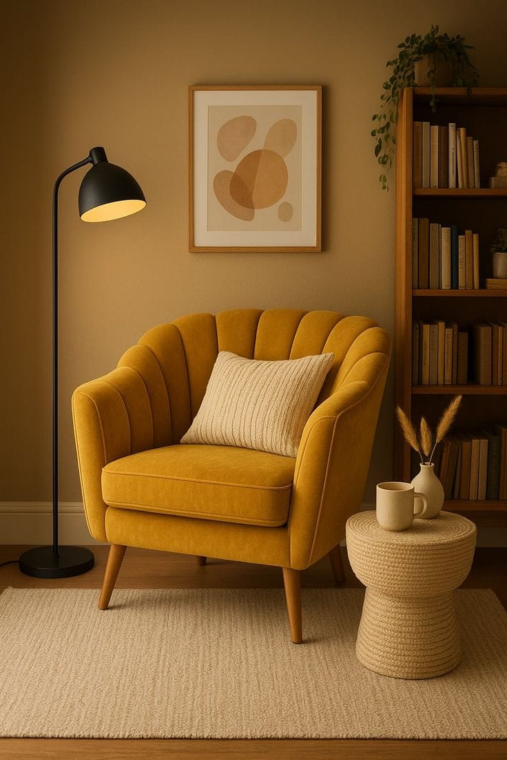 Modern Upholstered Accent Chair | Premium Plywood Frame with Walnut Finish Sunmica | Scandinavian Lounge Chair