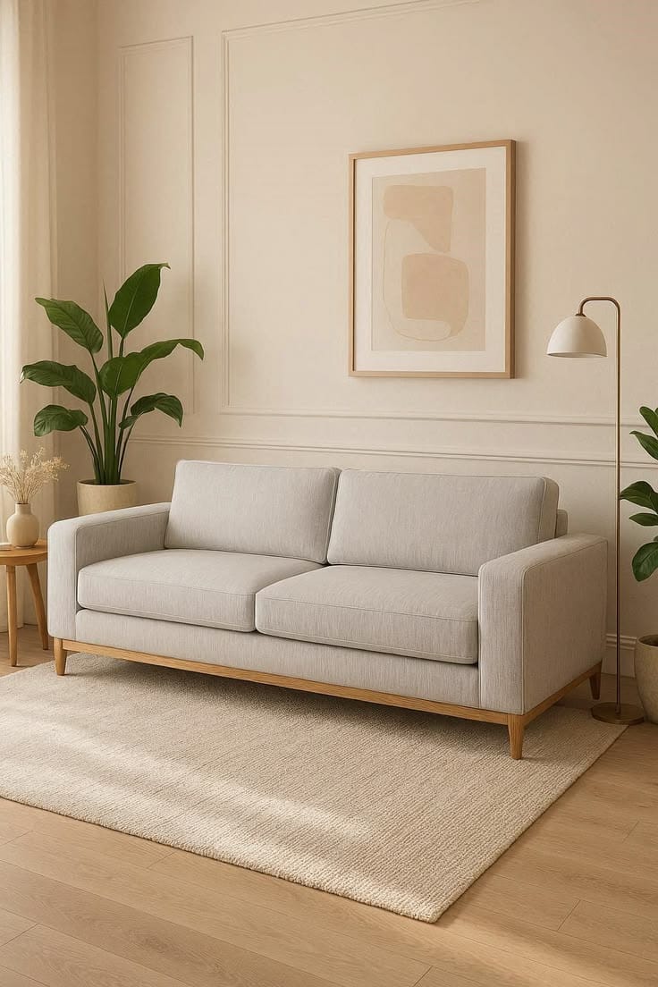 Solid Sheesham Wood 3 Seater Sofa | Premium Upholstered Fabric Couch for Living Room