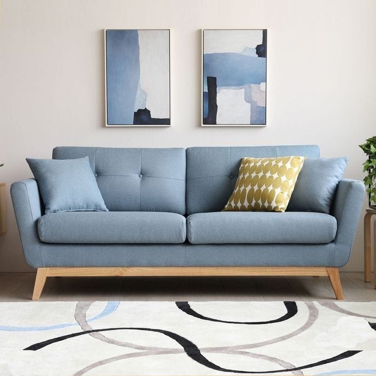 Modern 3 Seater Fabric Sofa | Premium Plywood Frame with Oak Finish Sunmica | Scandinavian Living Room Couch