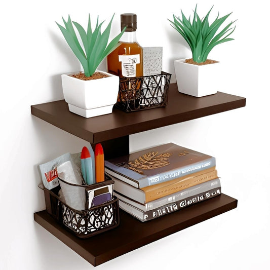 2-Tier Floating Wall Shelf – Plywood Wall Mounted Display Shelf with Wenge Sunmica Finish